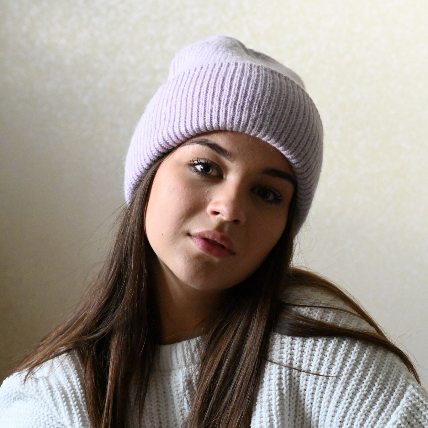Warm, soft and fluffy Angora Beanie, lilac