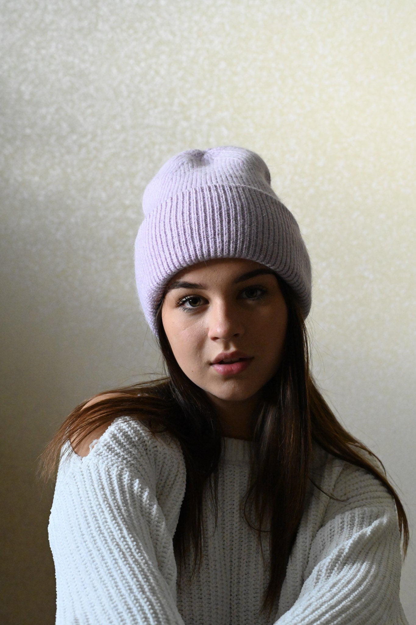 Warm, soft and fluffy Angora Beanie, lilac