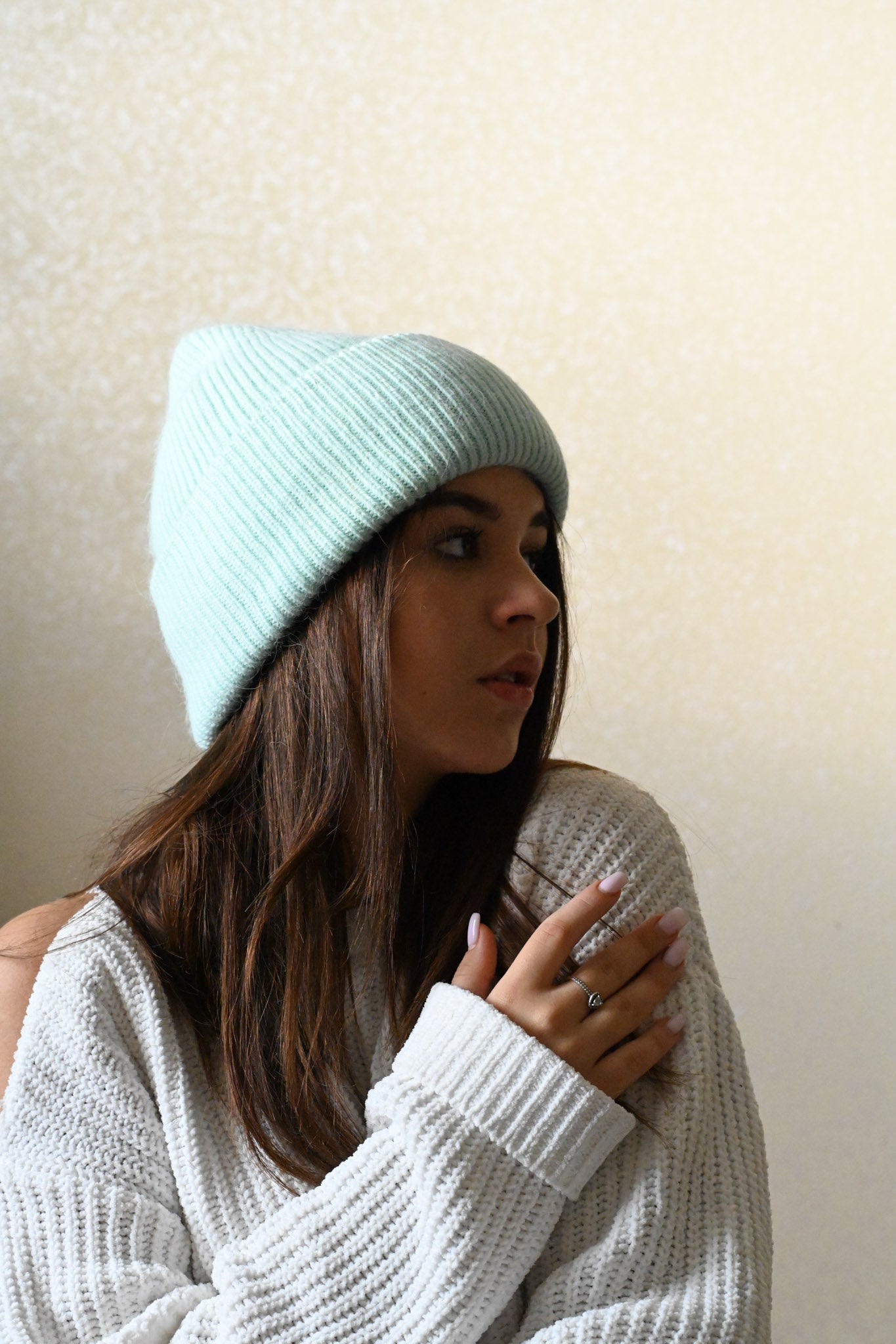 Warm, soft and fluffy Angora Beanie, mint green