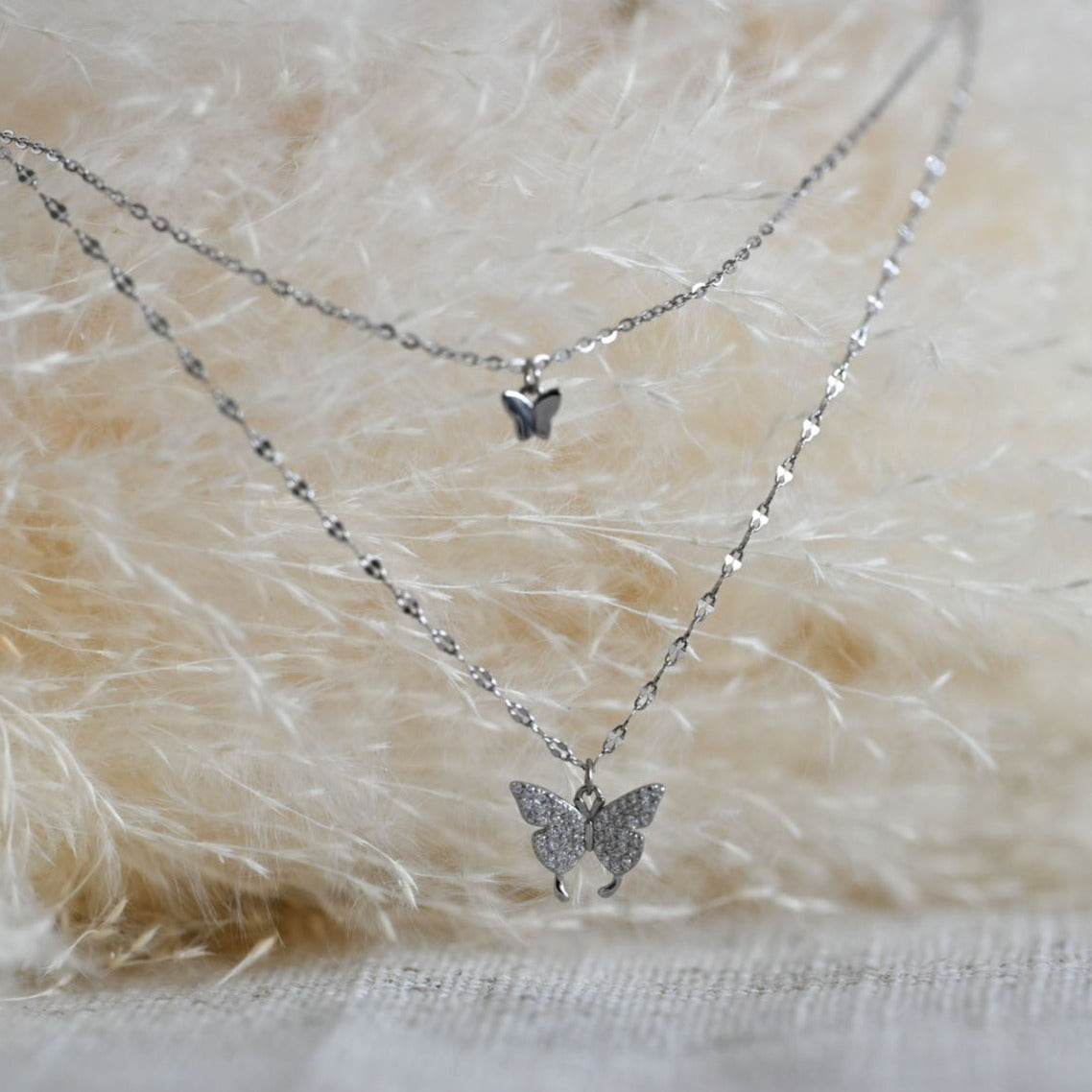 Double Necklace Small Butterflies Rose Gold