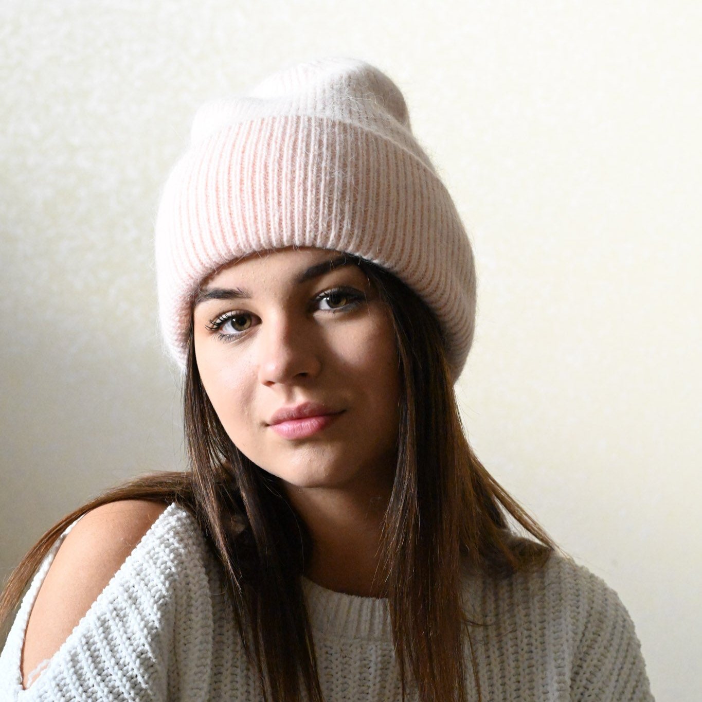 Warm, soft and fluffy Angora Beanie, light pink