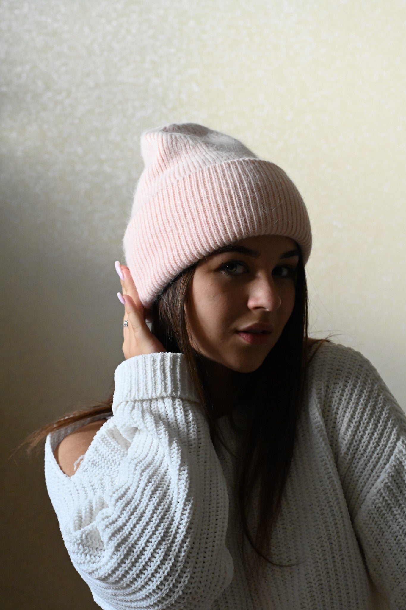 Warm, soft and fluffy Angora Beanie, light pink