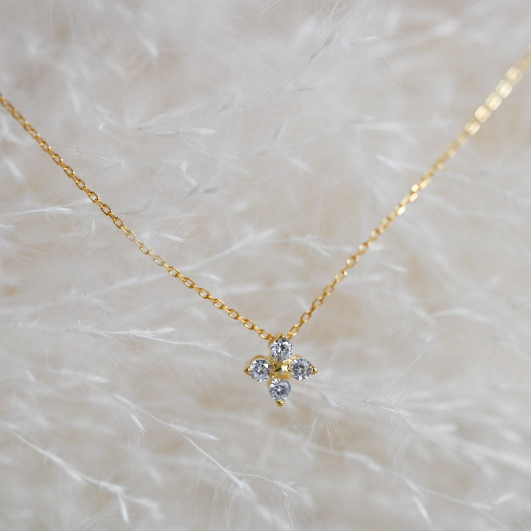 Delicate necklace with zircon flower, 925 silver, 18K gold