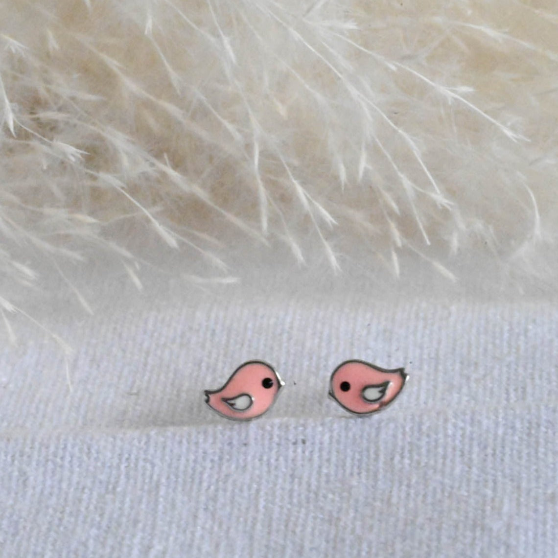 925 Sterling Silber mini Rosa Vogel-Ohrstecker für Mädchen