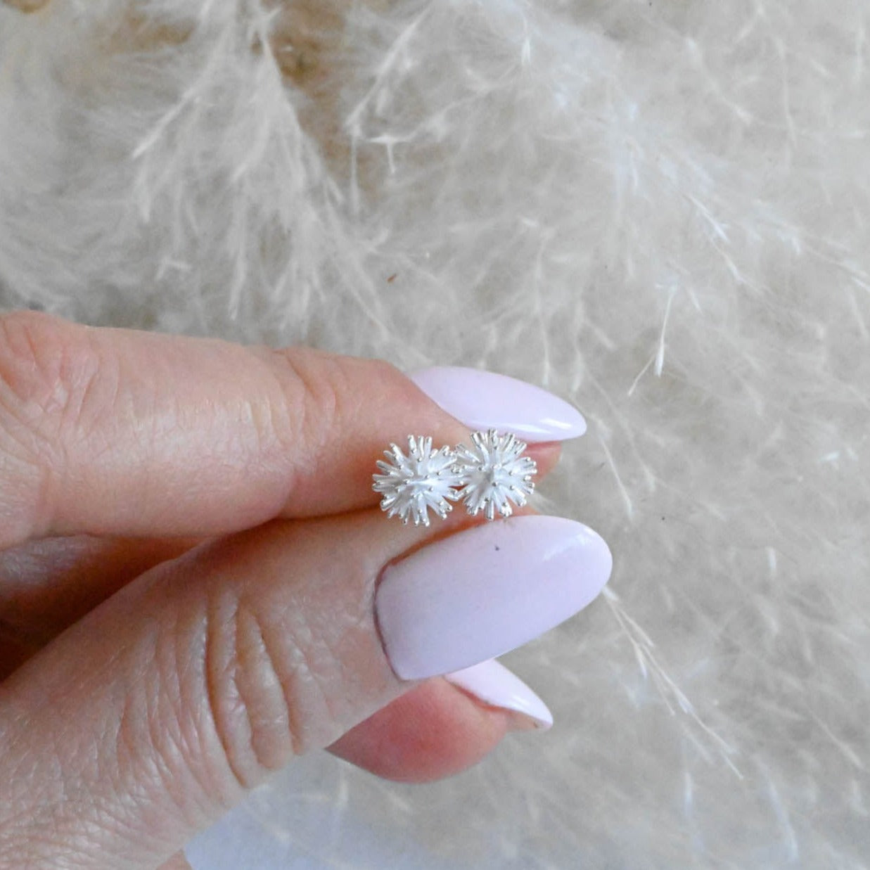 Stud earrings small dandelion, 925 Sterling silver