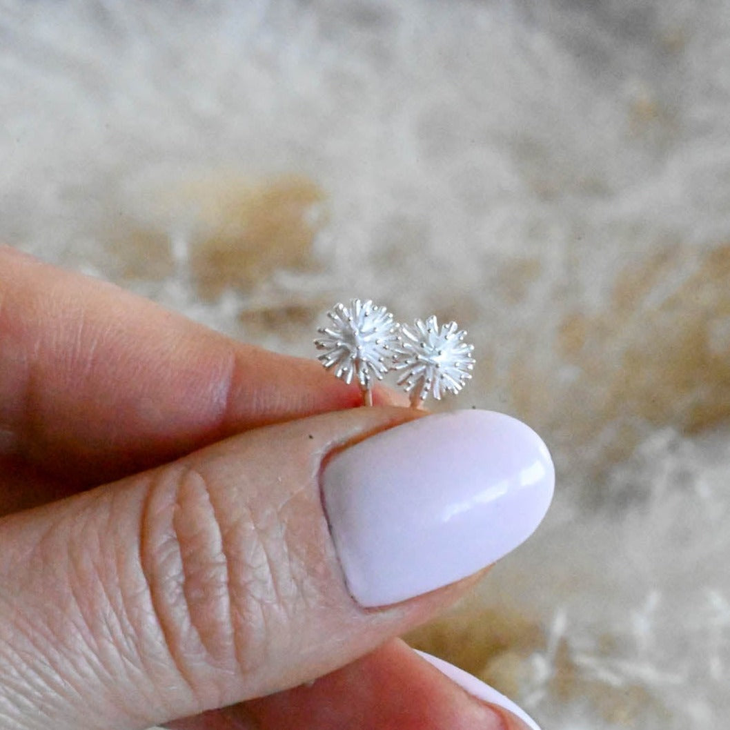 Stud earrings small dandelion, 925 Sterling silver