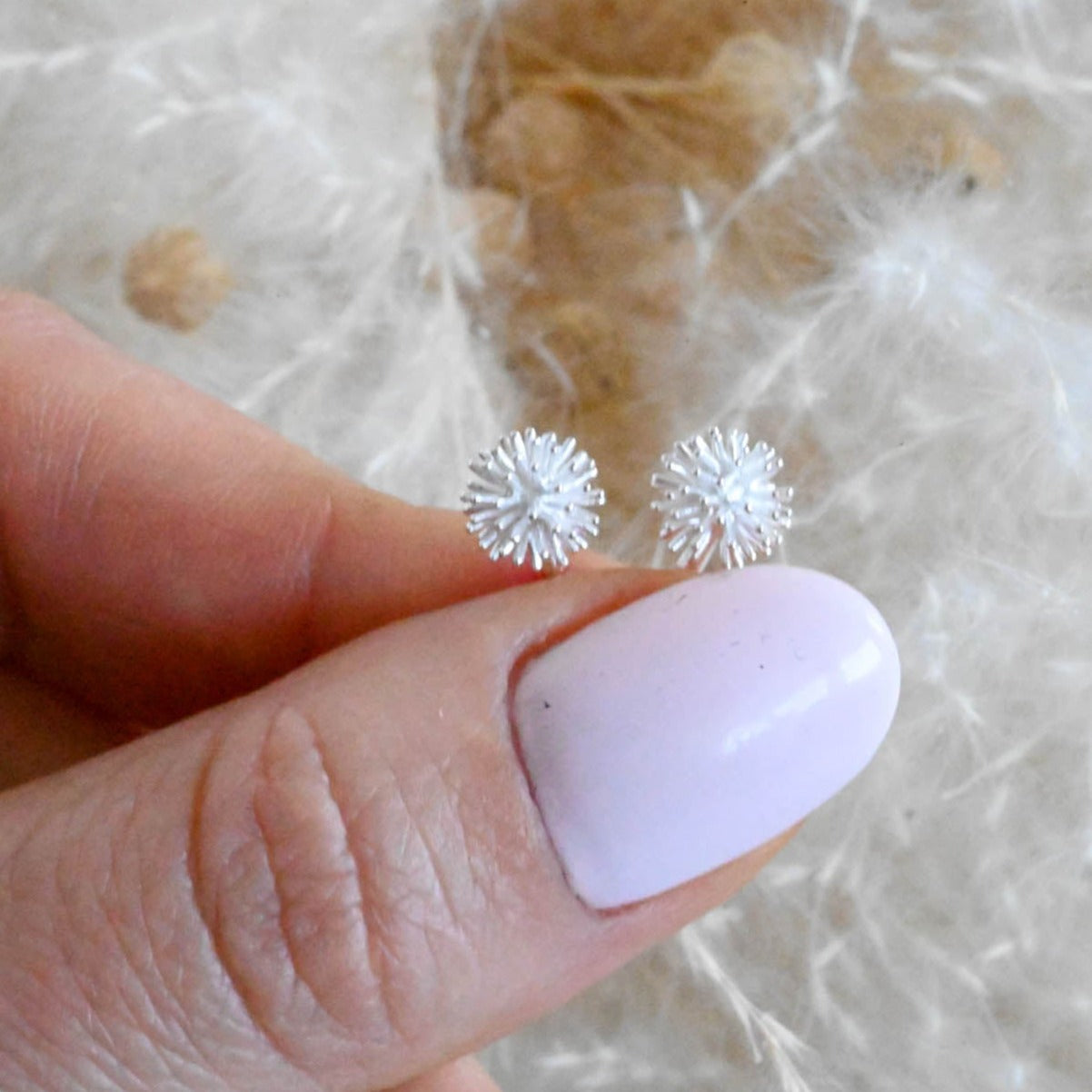 Stud earrings small dandelion, 925 Sterling silver