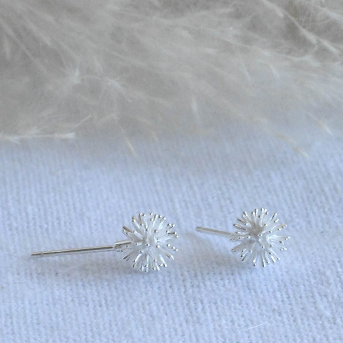 Stud earrings small dandelion, 925 Sterling silver