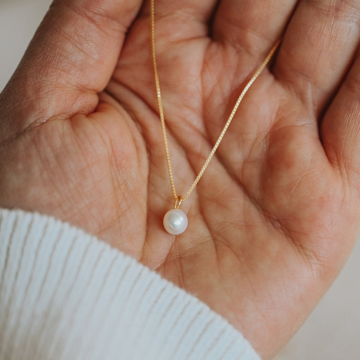 Zarte Kette mit Tropfen Perle Anhänger, Süßwasserperle, 925er Silber, 18K Gold