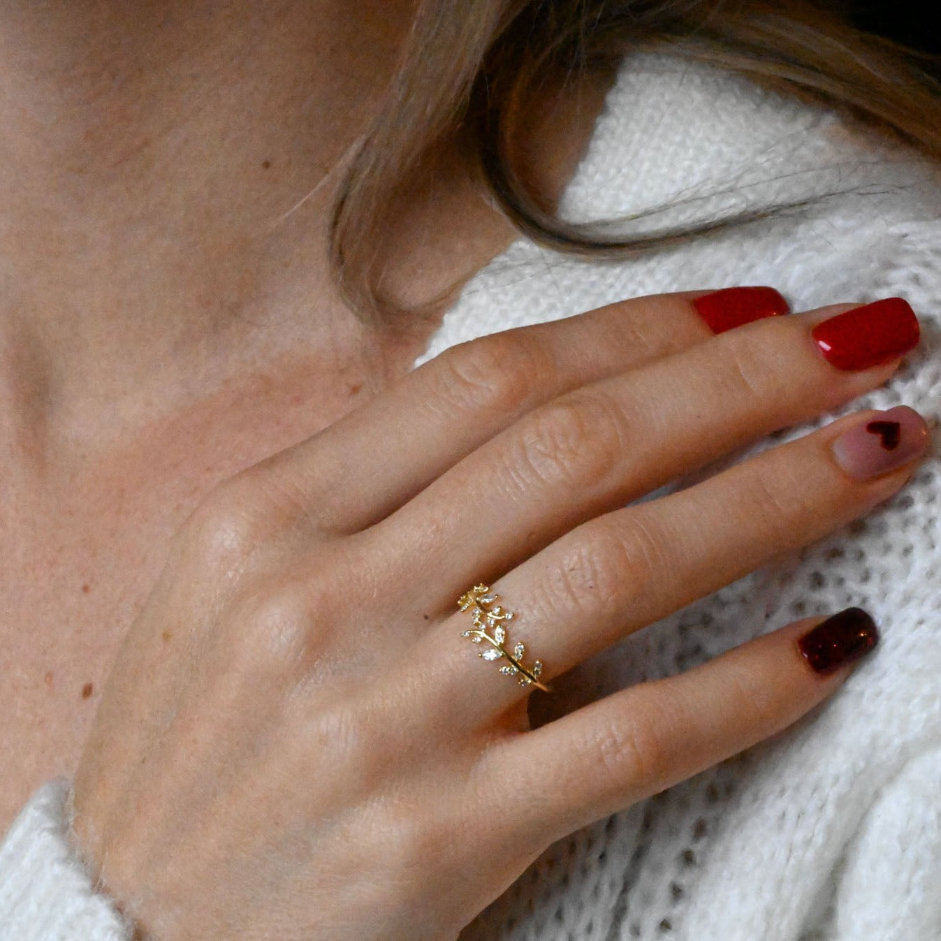 Delicate ring "Zircon Leaves"