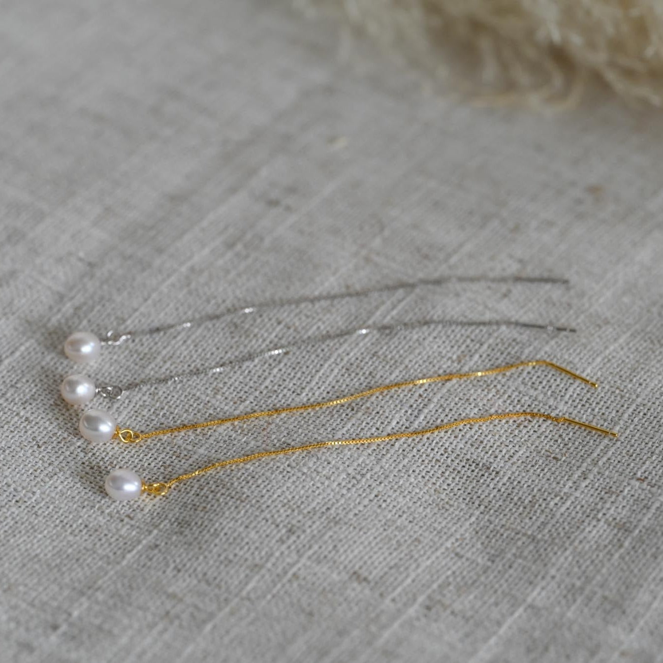 Delicate chain earrings small freshwater pearl, 925 silver, 18K gold