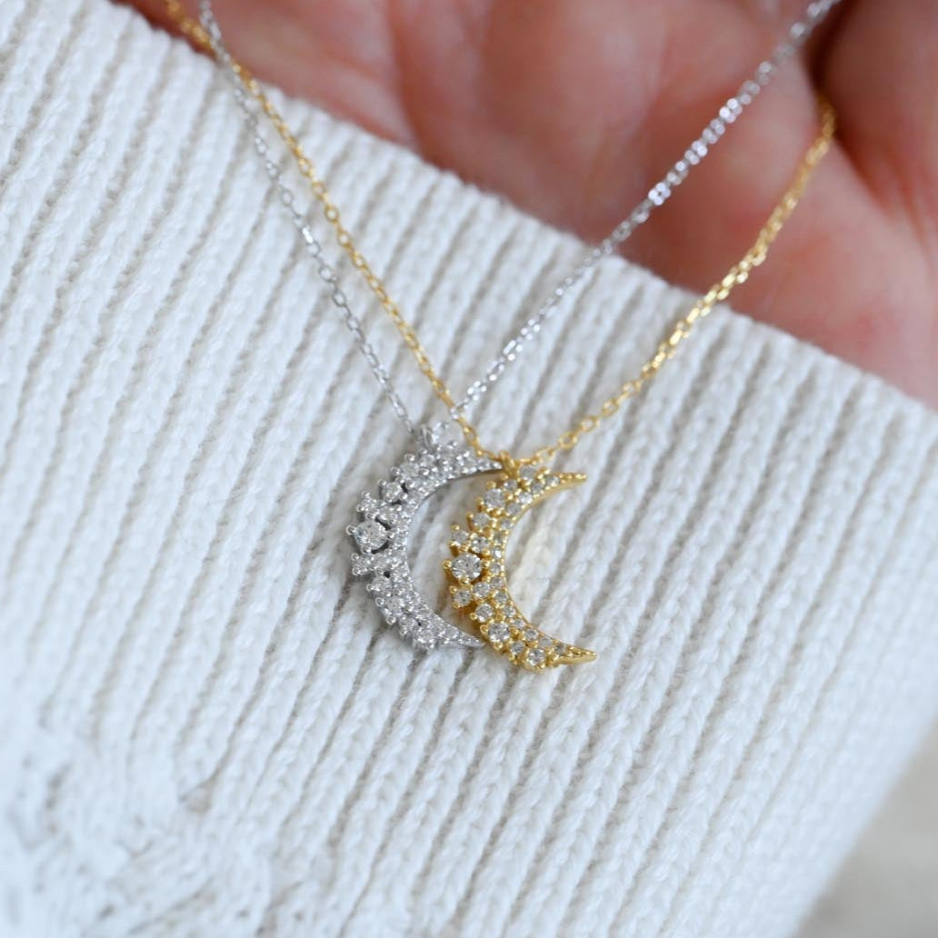 Kette mit Mond Anhänger, 925er Silber, 18K Gold