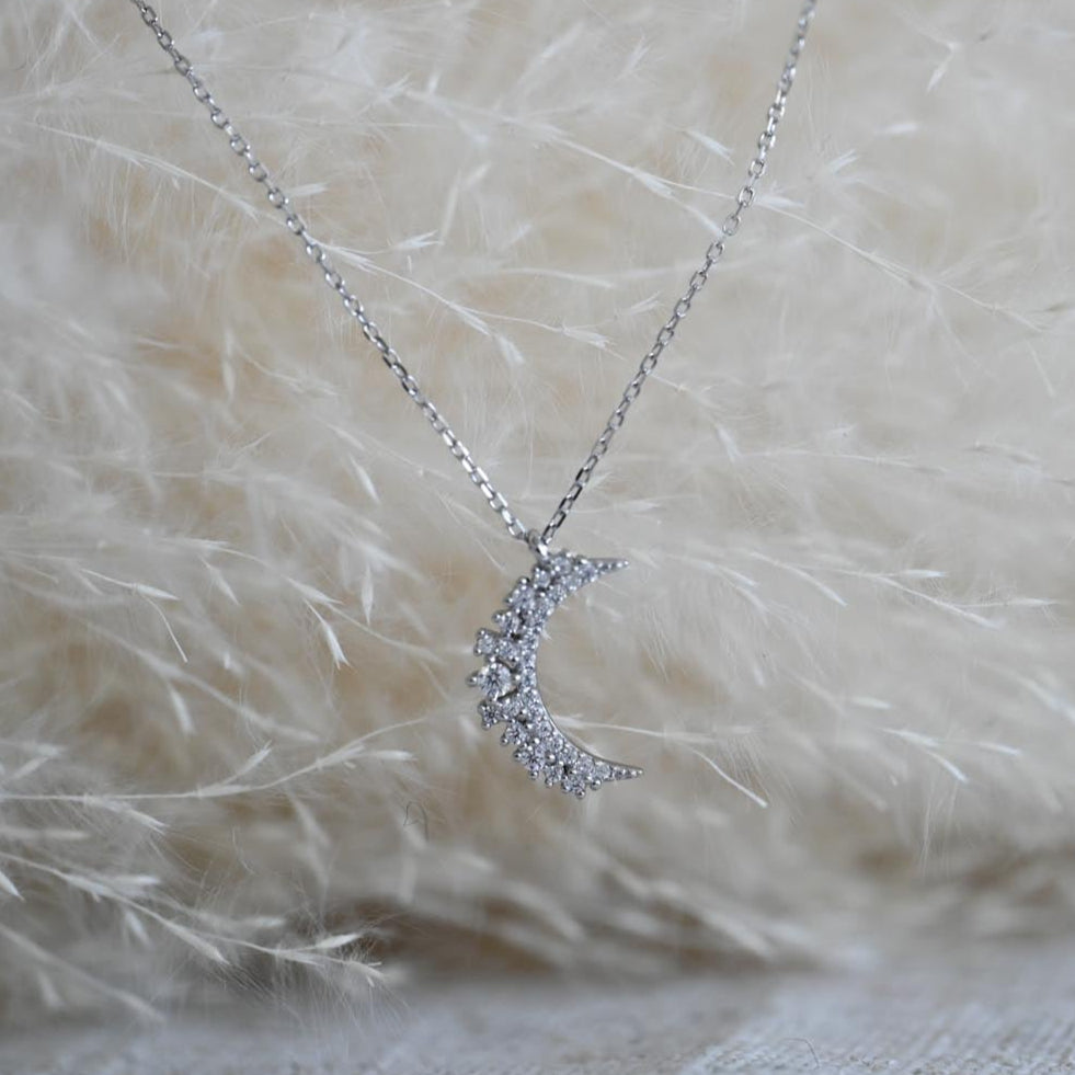 Kette mit Mond Anhänger, 925er Silber, 18K Gold