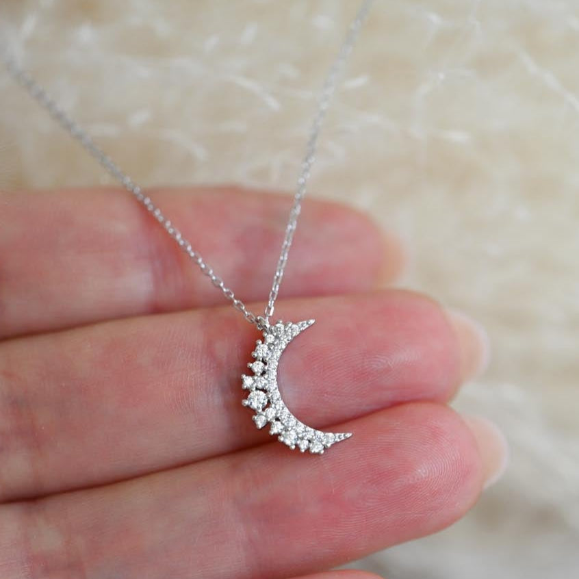 Kette mit Mond Anhänger, 925er Silber, 18K Gold