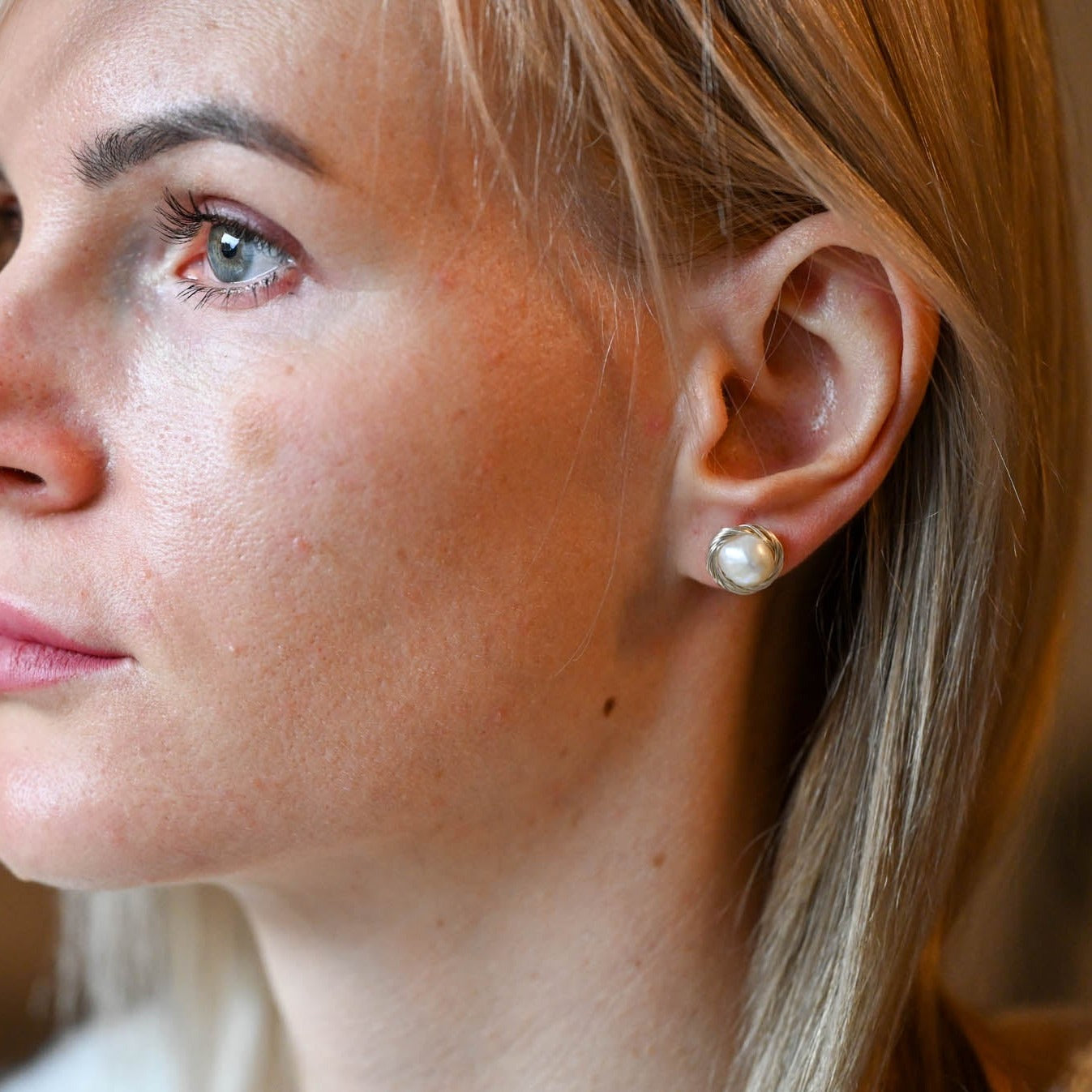 Elegante Retro Ohrstecker "Perle im Kreis", Perle, 925er Silber