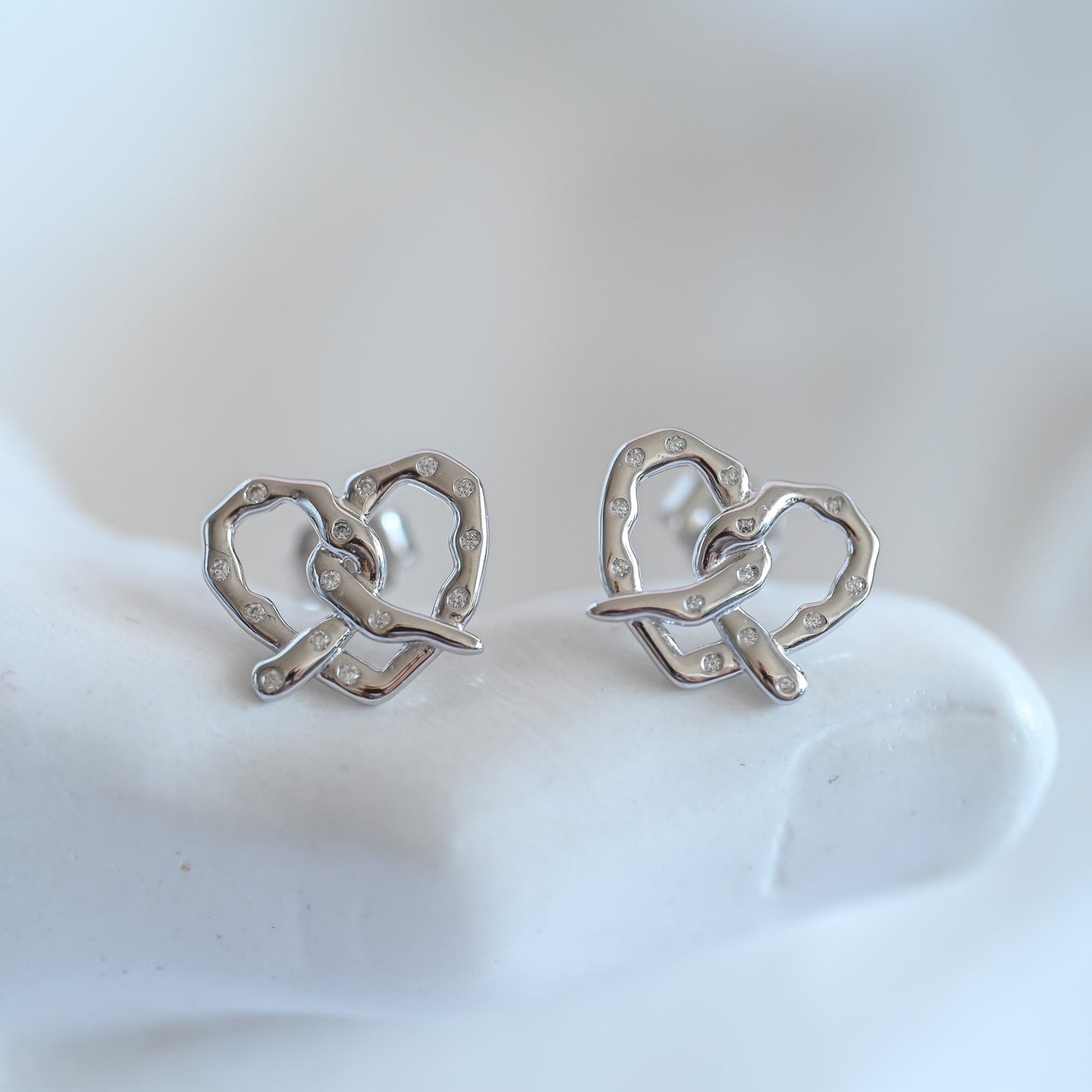 Ohrstecker große Breze mit Zirkon, 925 Sterling Silber 14K Gold