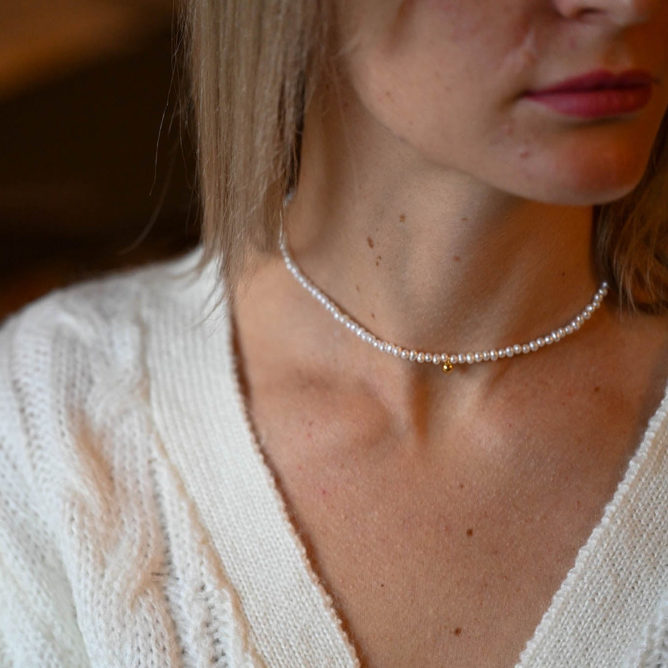 Choker with mini pearls, natural freshwater pearls