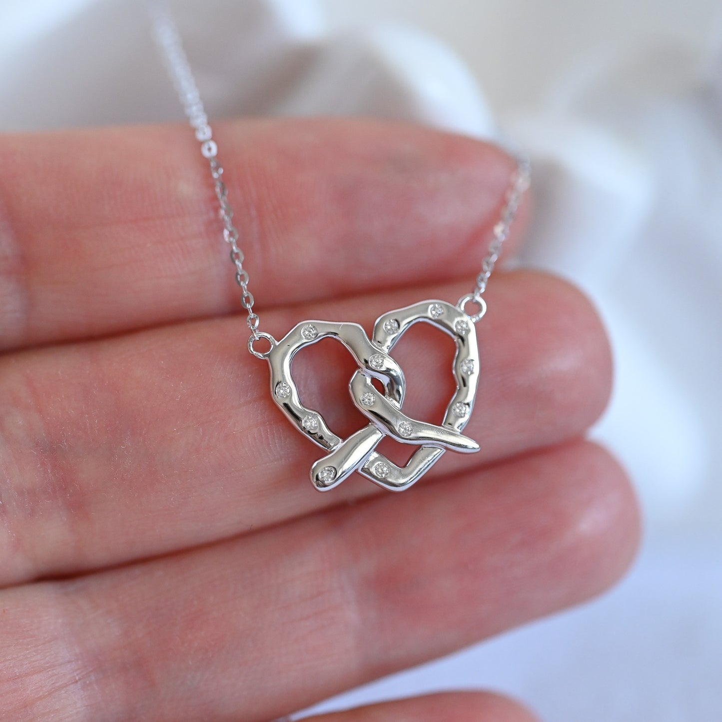 Kette mit Anhänger große Breze Zirkon Halskette, 925 Sterling Silber 14K Gold