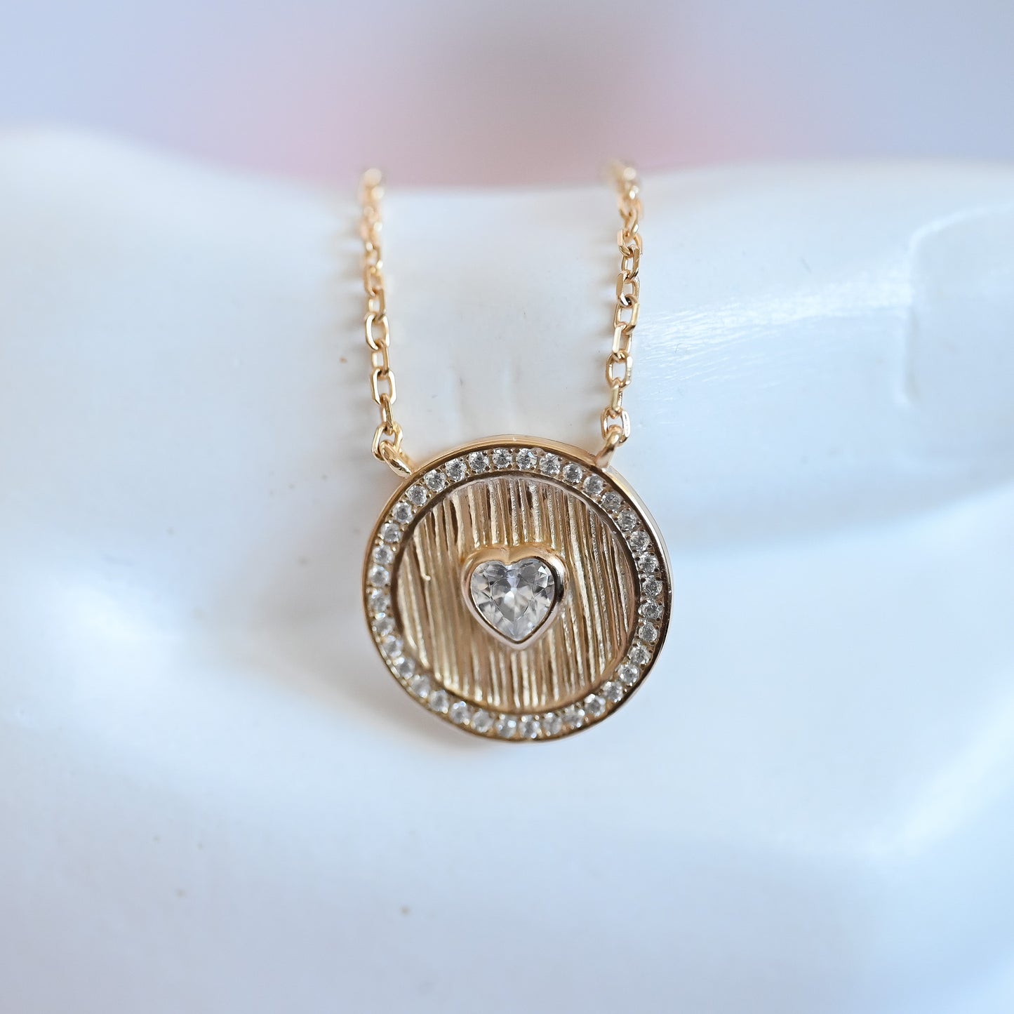 Retro Kreis Scheibe Halskette, 925 Sterling Silber, 14K Gold, Champagner Gold