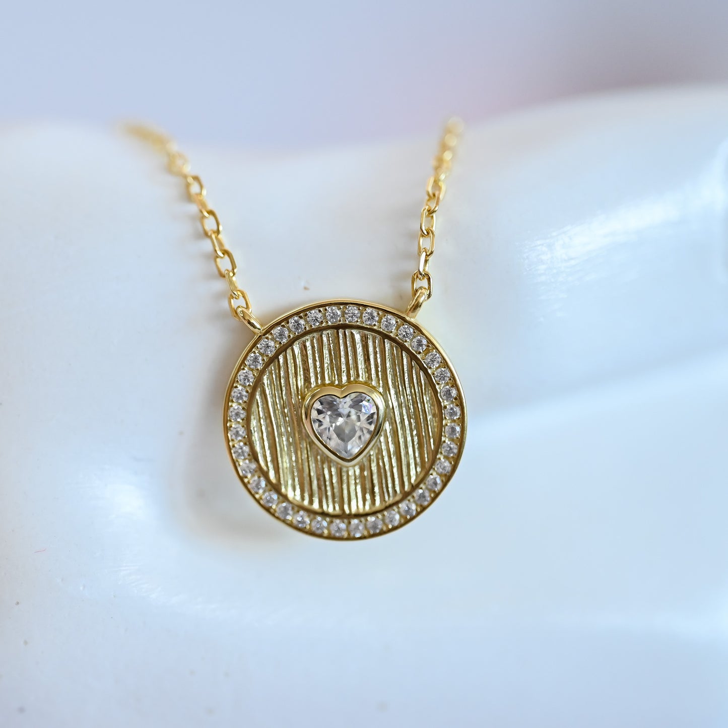 Retro Kreis Scheibe Halskette, 925 Sterling Silber, 14K Gold, Champagner Gold