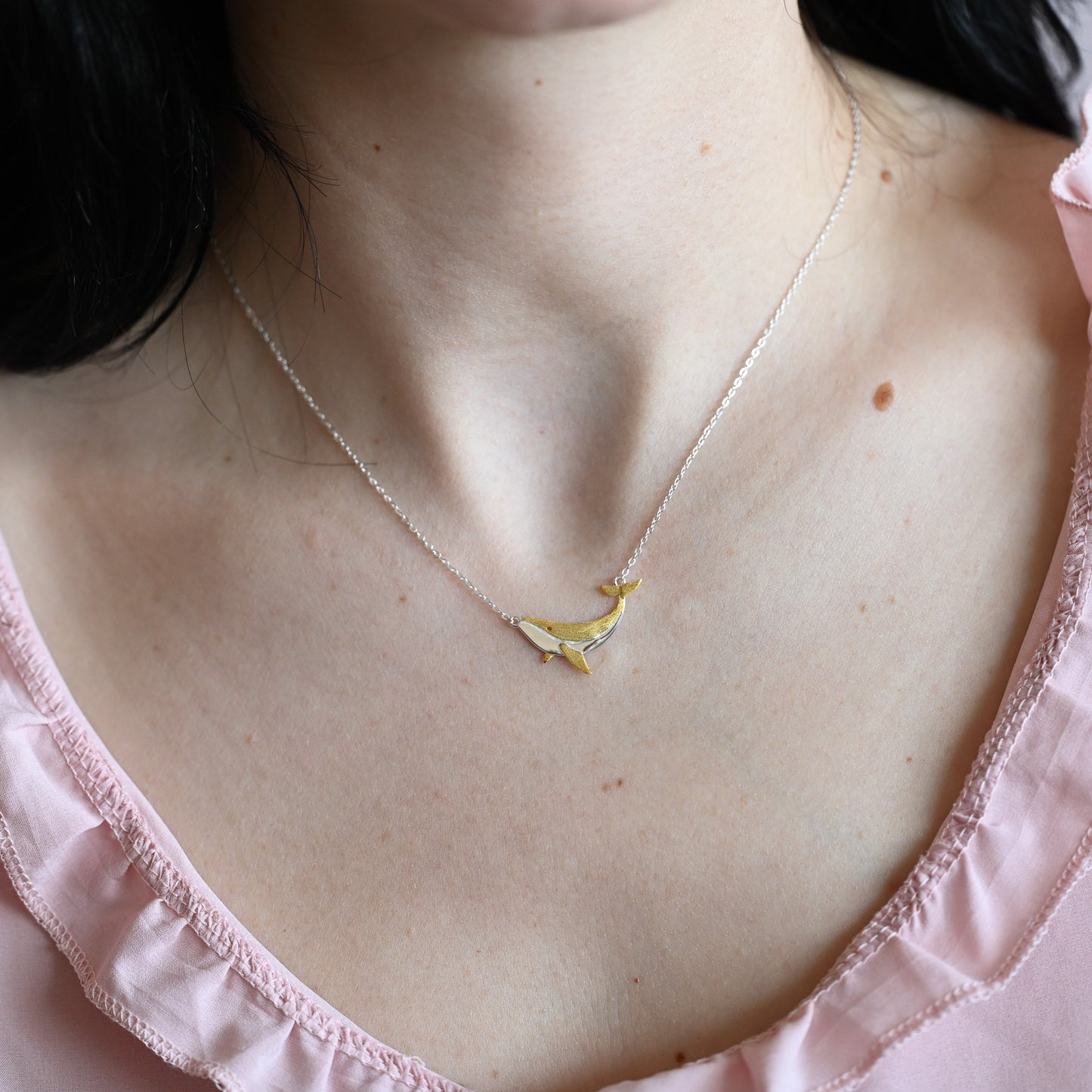 Kette mit Wal Anhänger, 925er Silber, 18K Gold