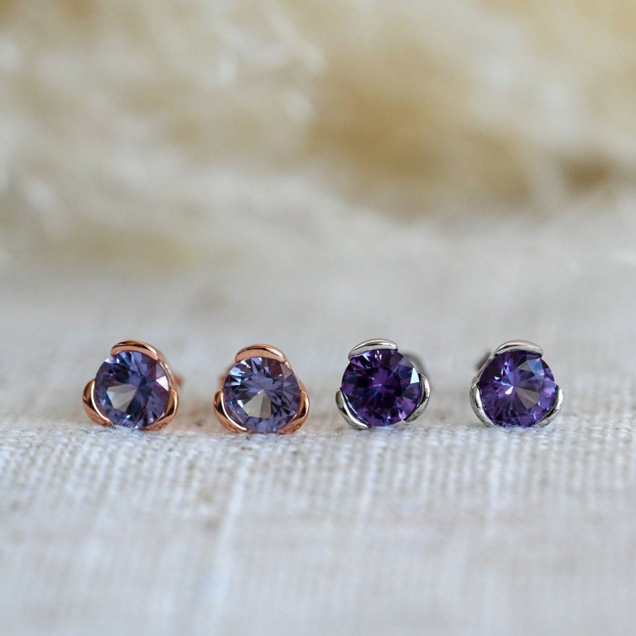 Classic Alexandrite stud earrings in 925 Sterling silver with 18K gold plating