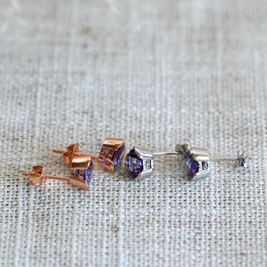 Classic Alexandrite stud earrings in 925 Sterling silver with 18K gold plating