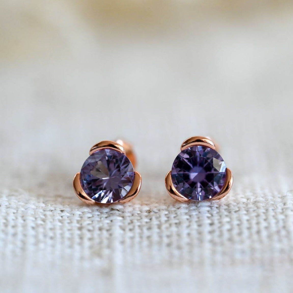 Classic Alexandrite stud earrings in 925 Sterling silver with 18K gold plating