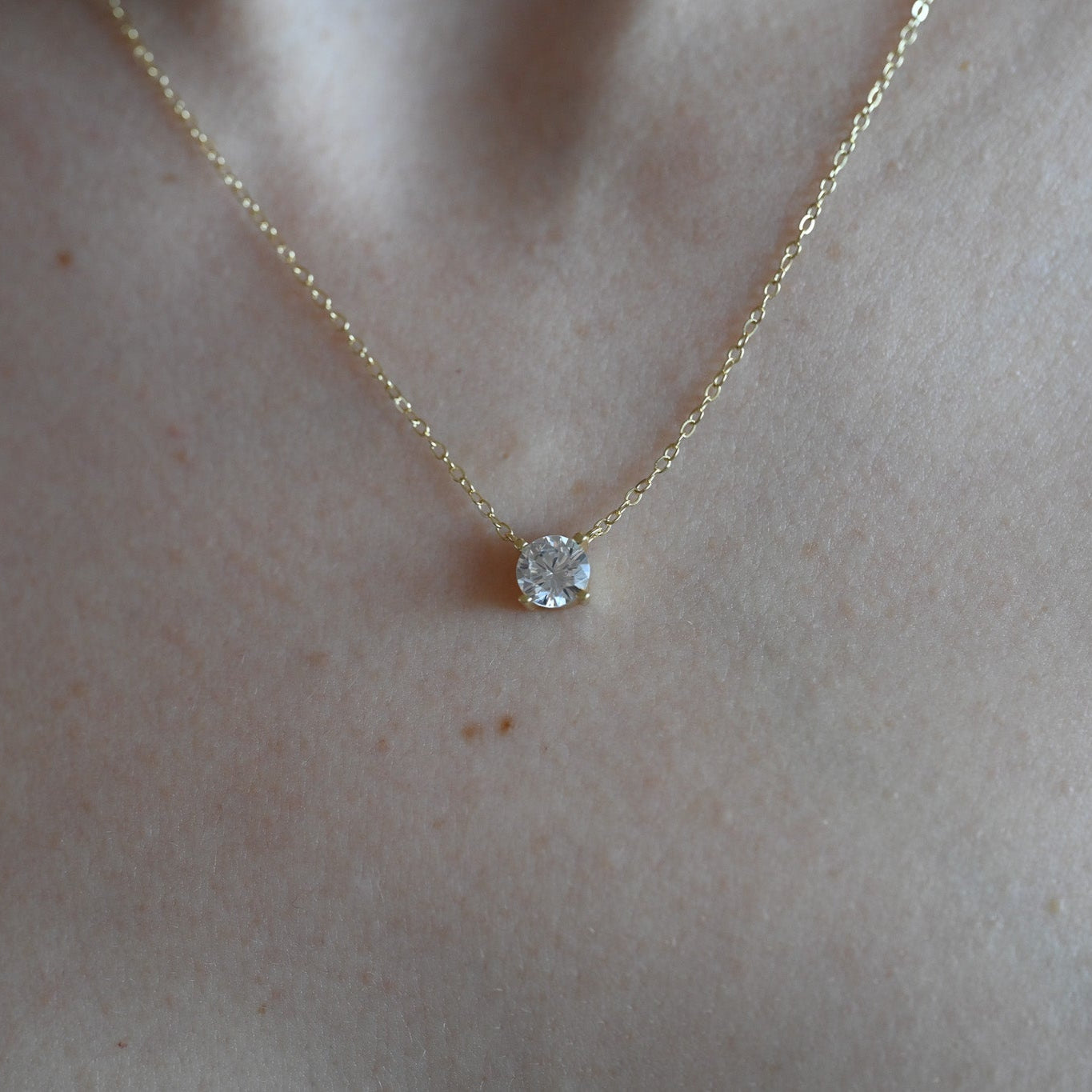 Minimalistische Halskette mit Zirkon Anhänger, 925er Silber, 14K Gold