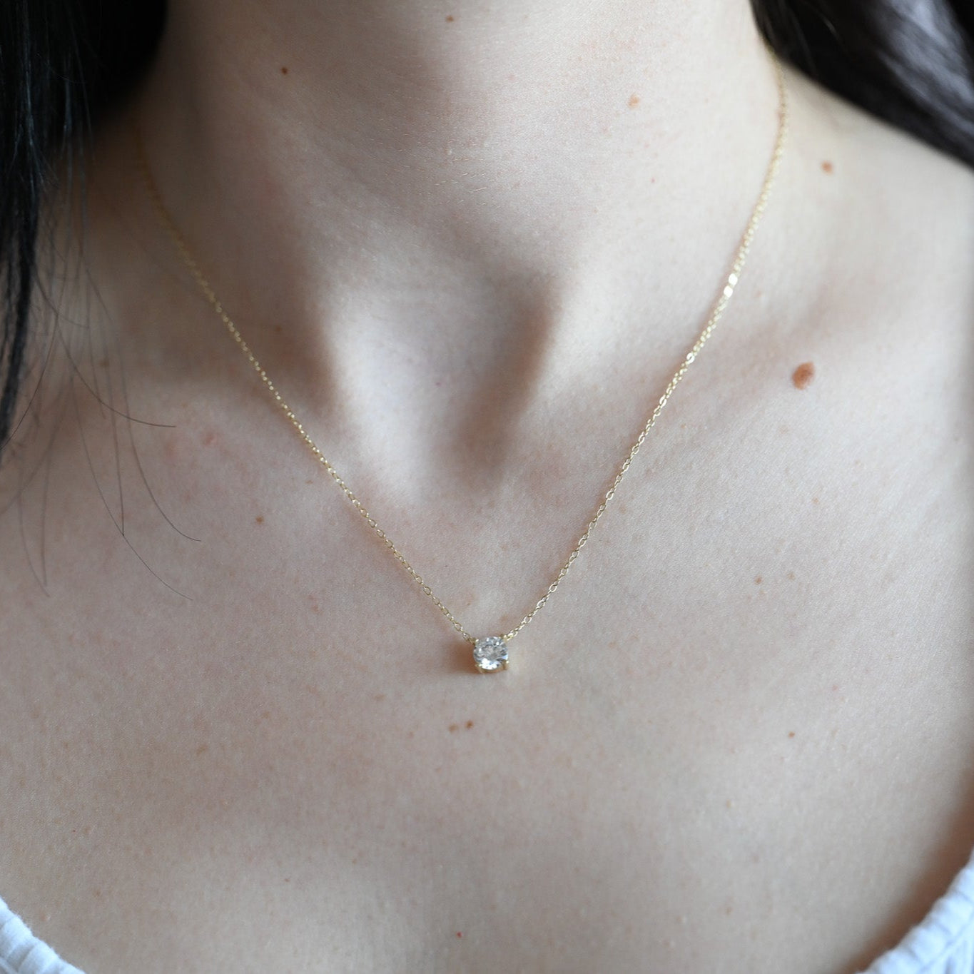 Minimalistische Halskette mit Zirkon Anhänger, 925er Silber, 14K Gold