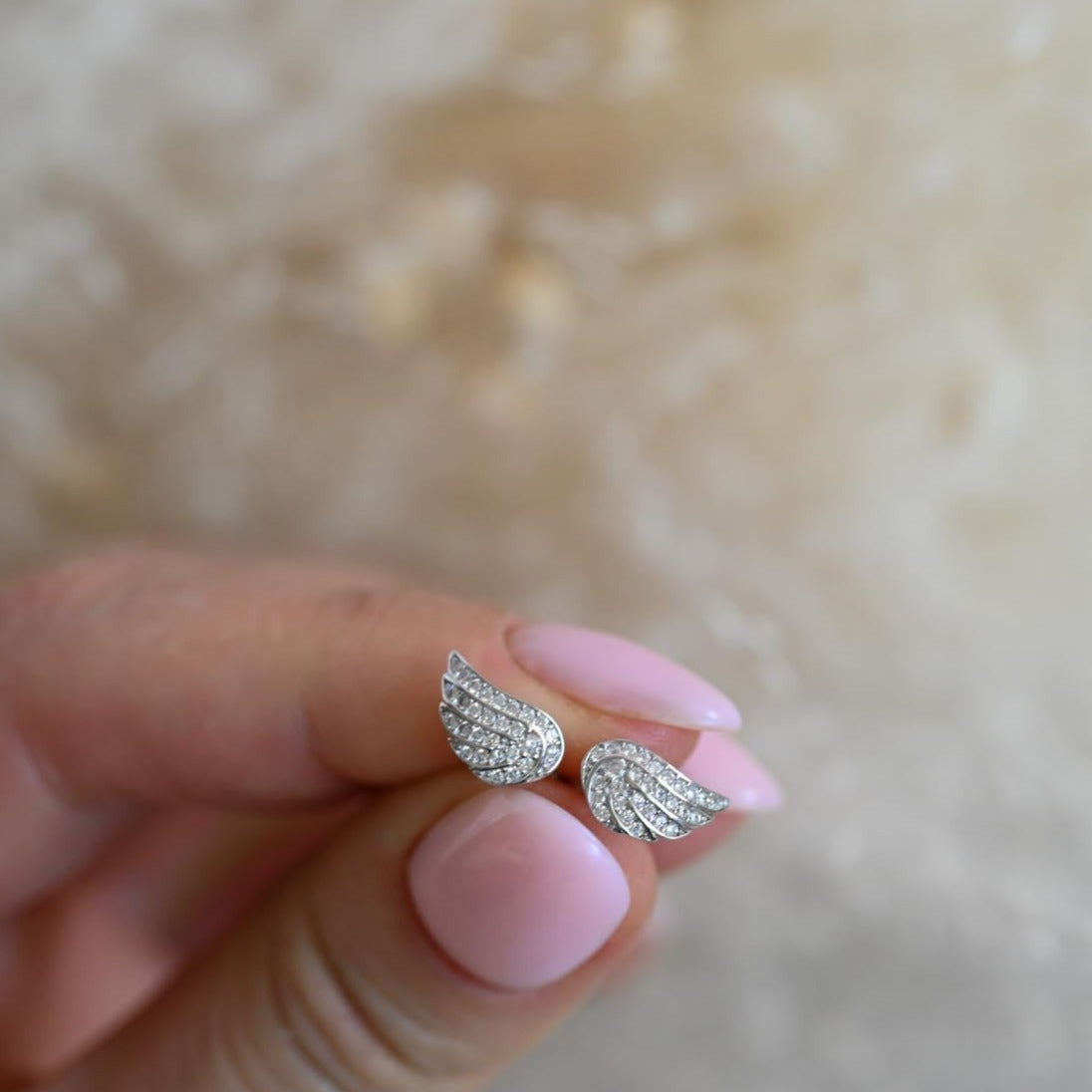 Stud earrings "Angel Wings" with zircon, 925 silver