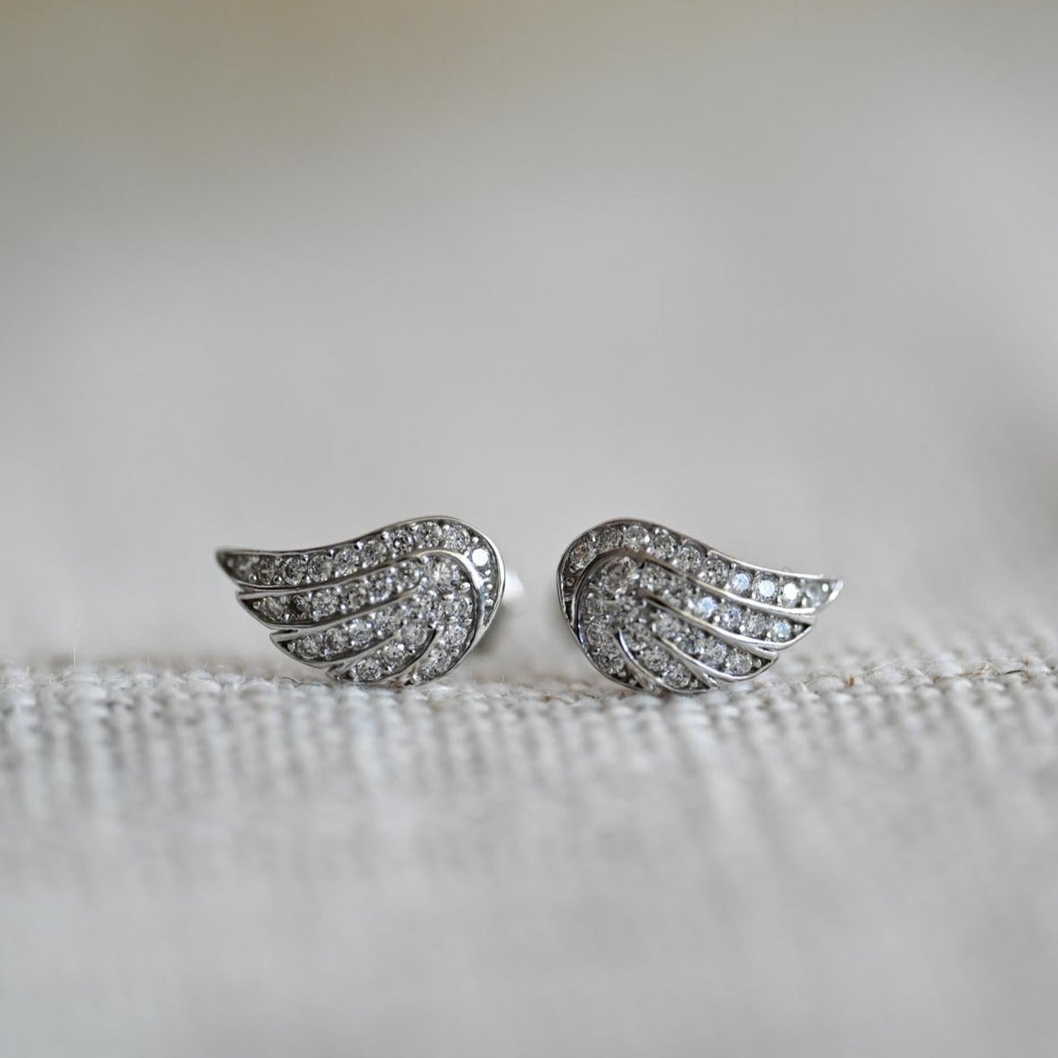 Stud earrings "Angel Wings" with zircon, 925 silver