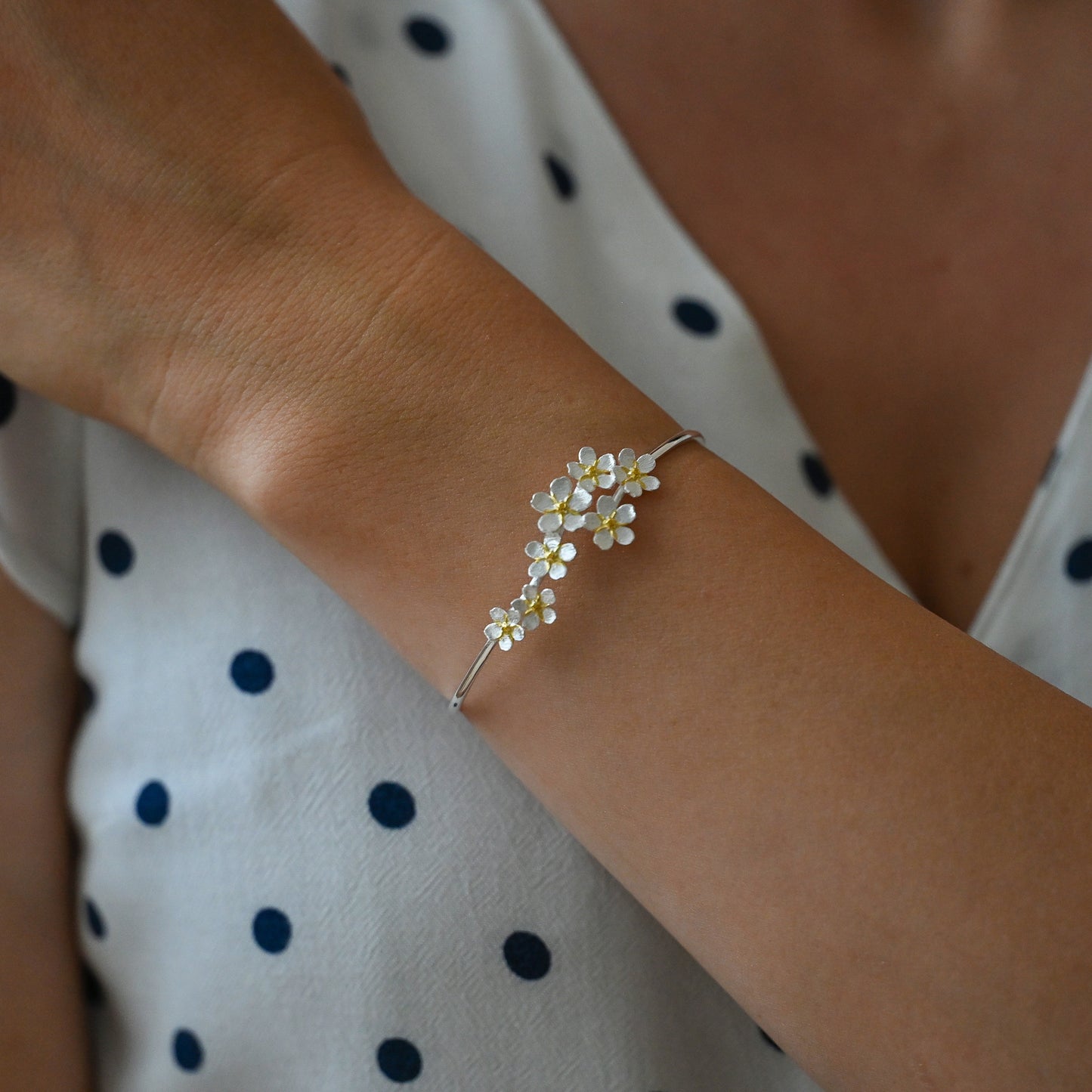 Vergissmeinnicht Armreif – 925 Sterling Silber, 18K vergoldet