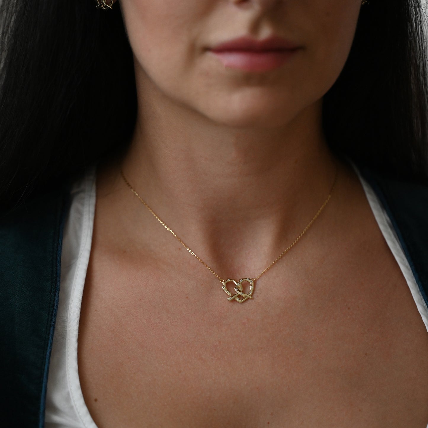 Kette mit Anhänger große Breze Zirkon Halskette, 925 Sterling Silber 14K Gold