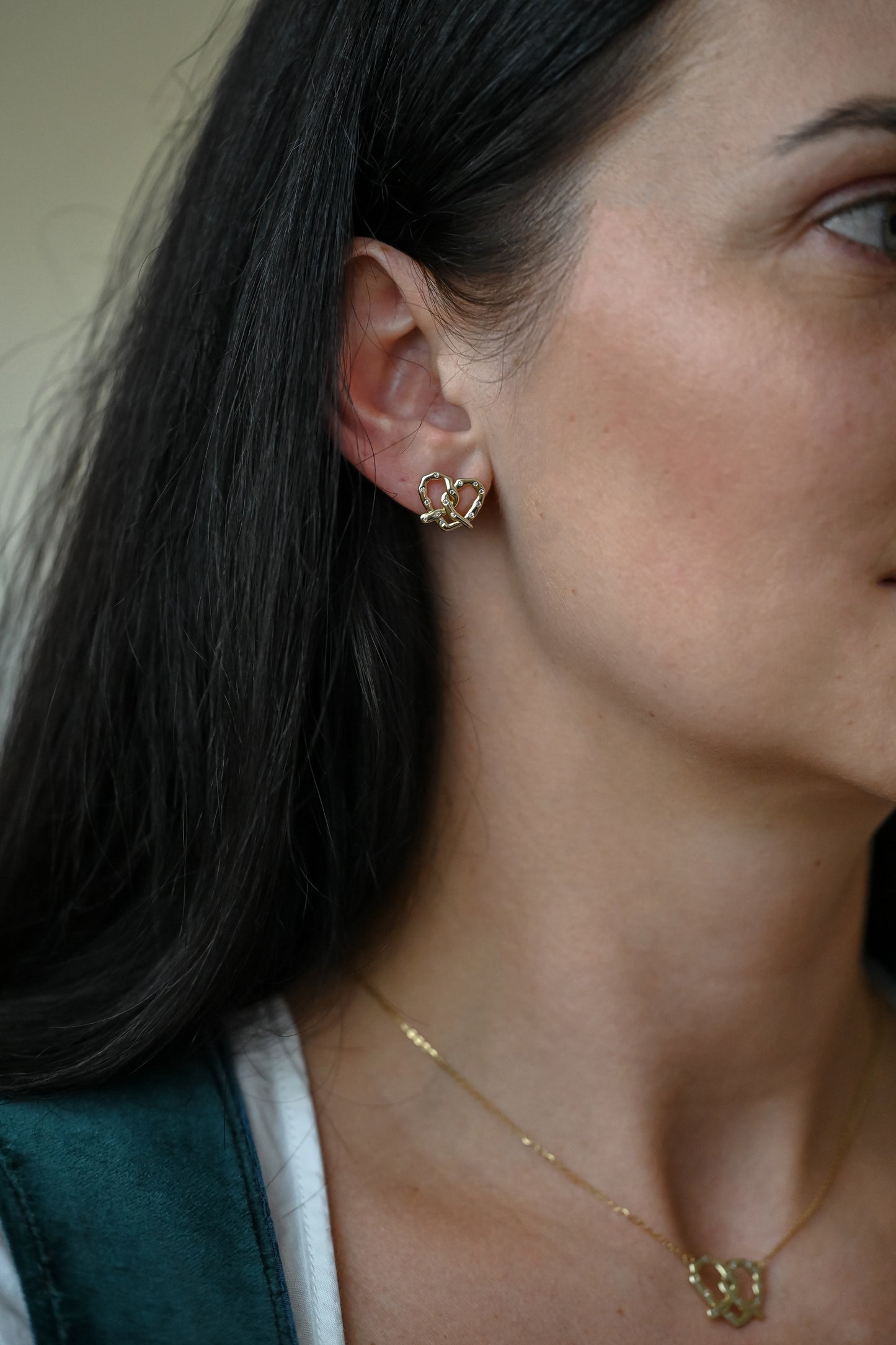 Ohrstecker große Breze mit Zirkon, 925 Sterling Silber 14K Gold