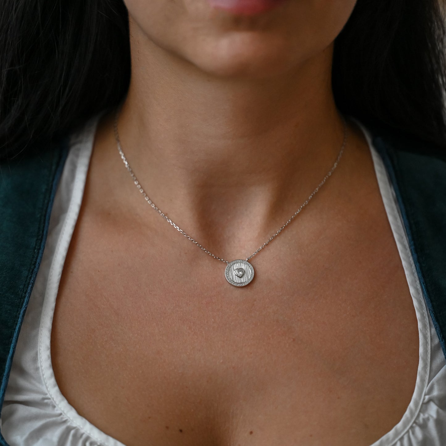 Retro Kreis Scheibe Halskette, 925 Sterling Silber, 14K Gold, Champagner Gold