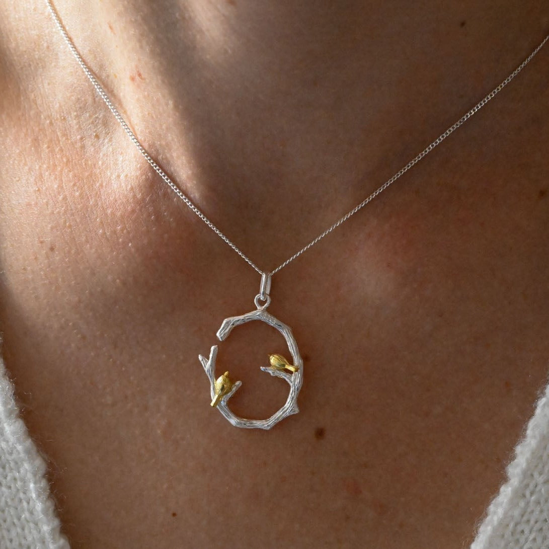 Handmade necklace "Two birds on a branch"