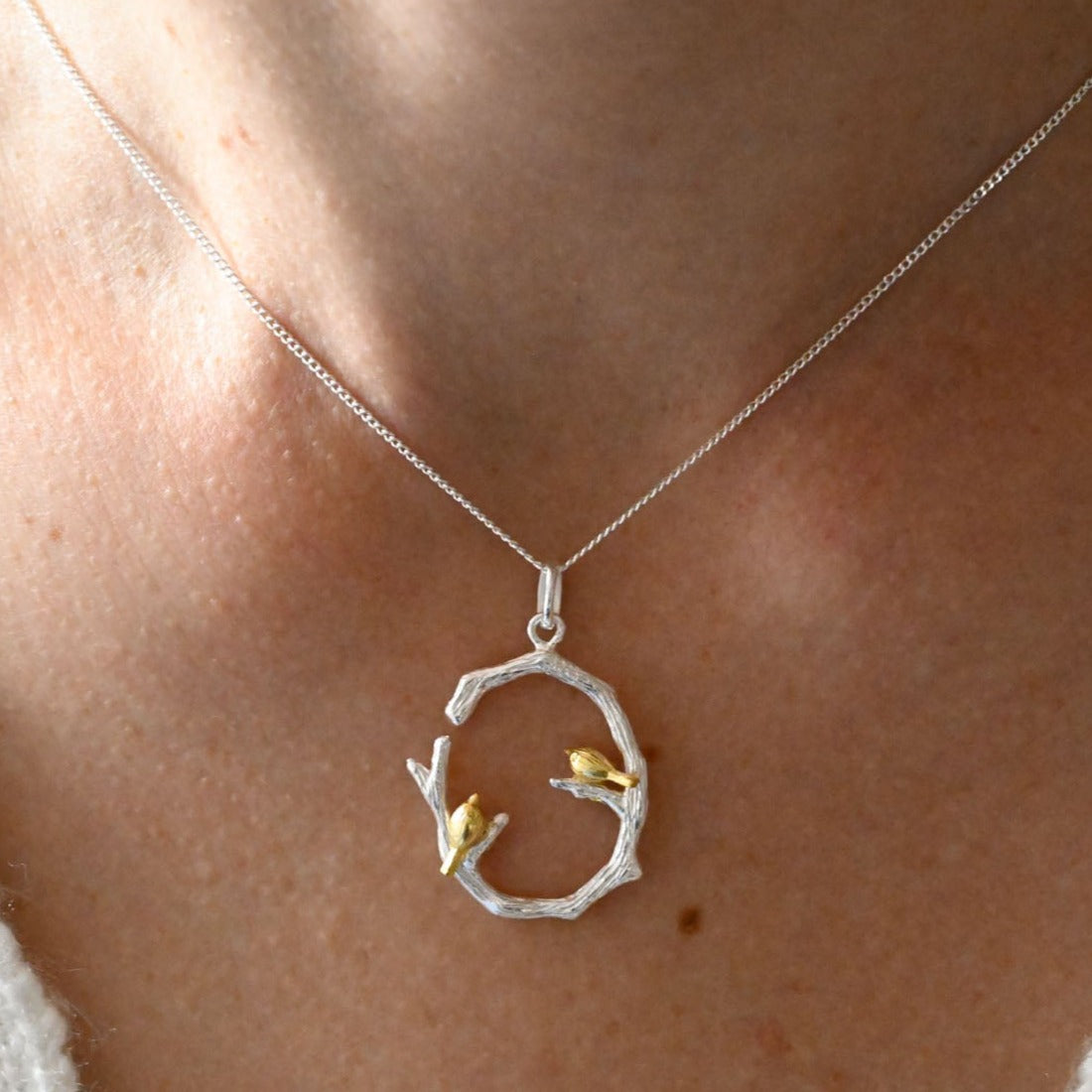 Handmade necklace "Two birds on a branch"