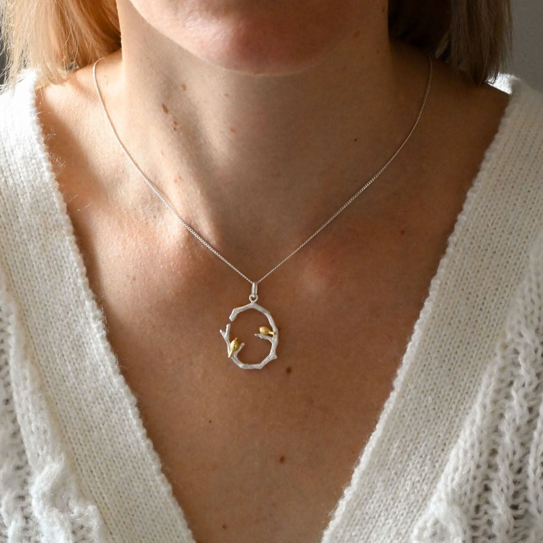 Handmade necklace "Two birds on a branch"