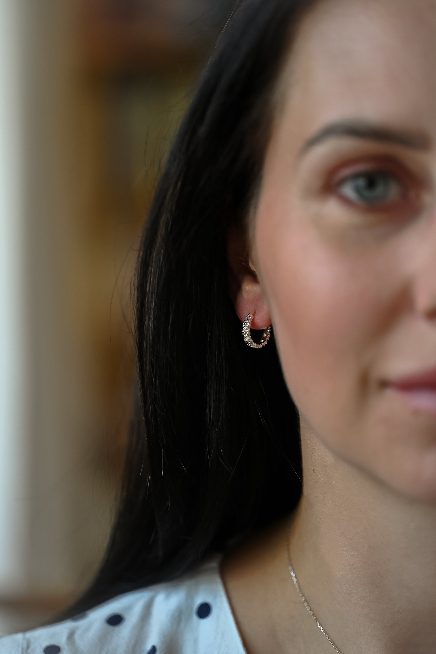 Daisy Hoop Earrings, 925 Silver, 18K Gold