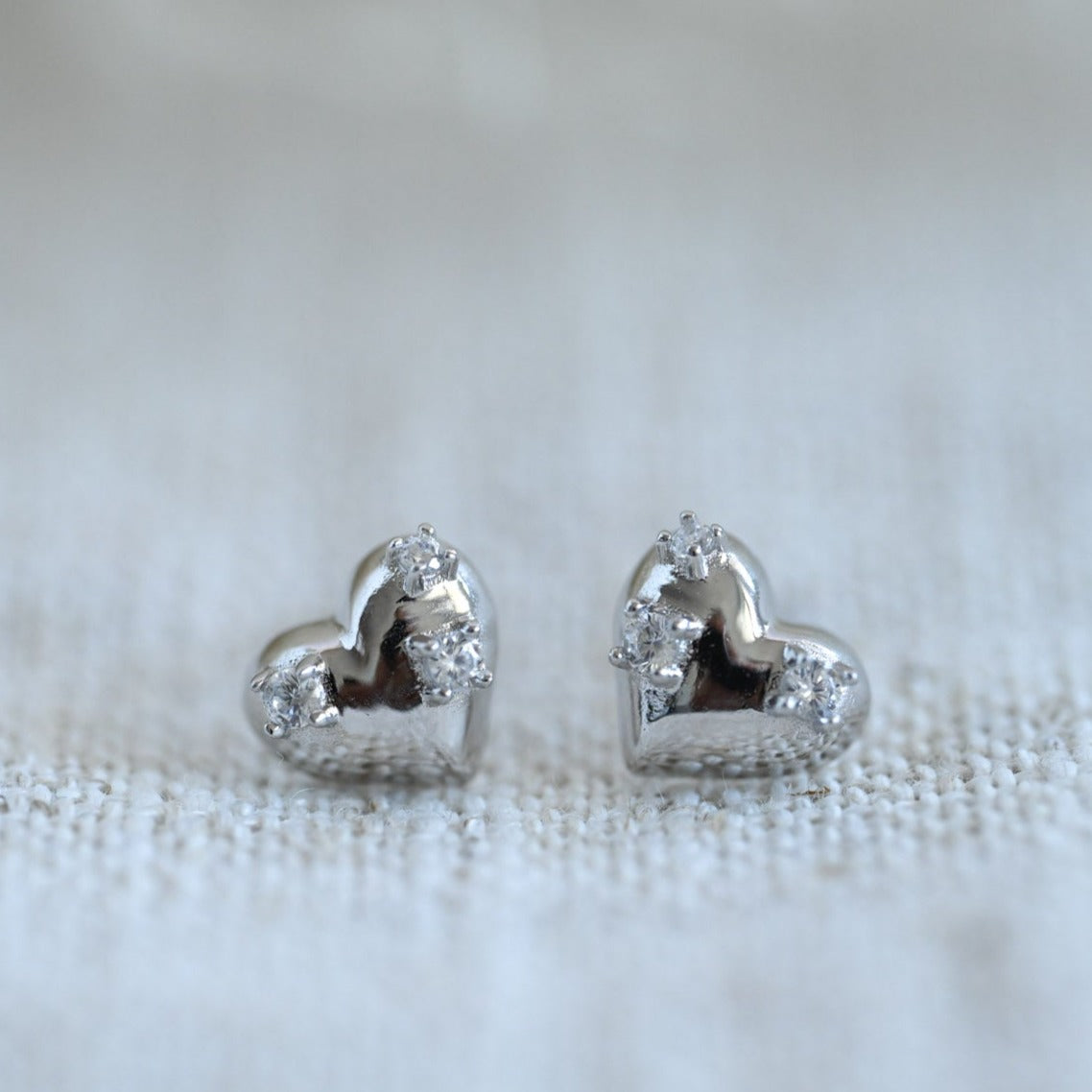 Großes Herz Ohrstecker, 925er Silber, 18K Gold