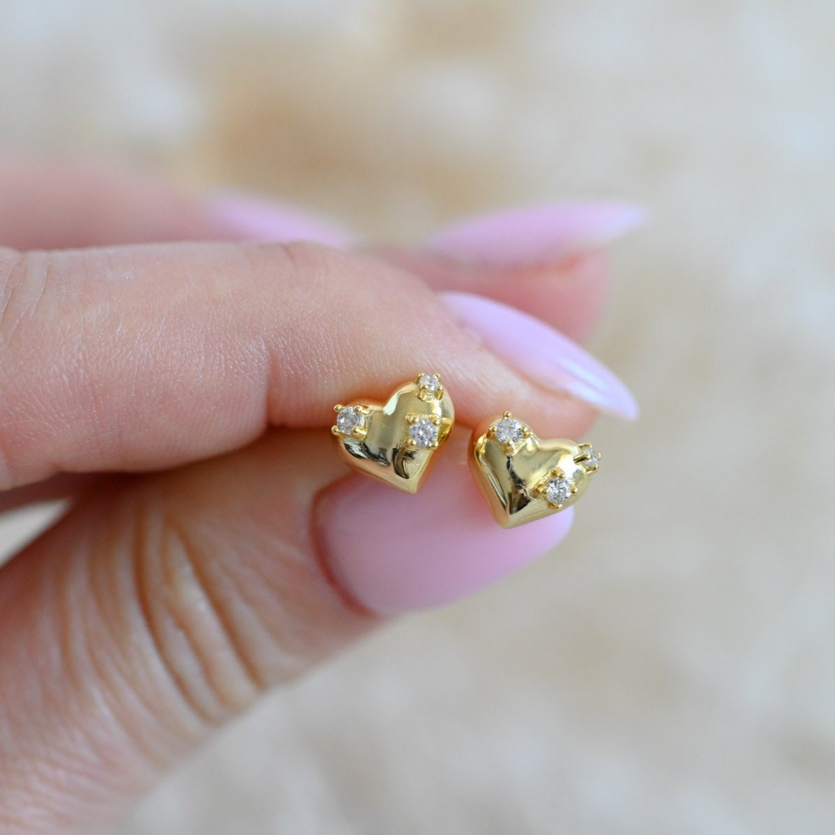 Großes Herz Ohrstecker, 925er Silber, 18K Gold