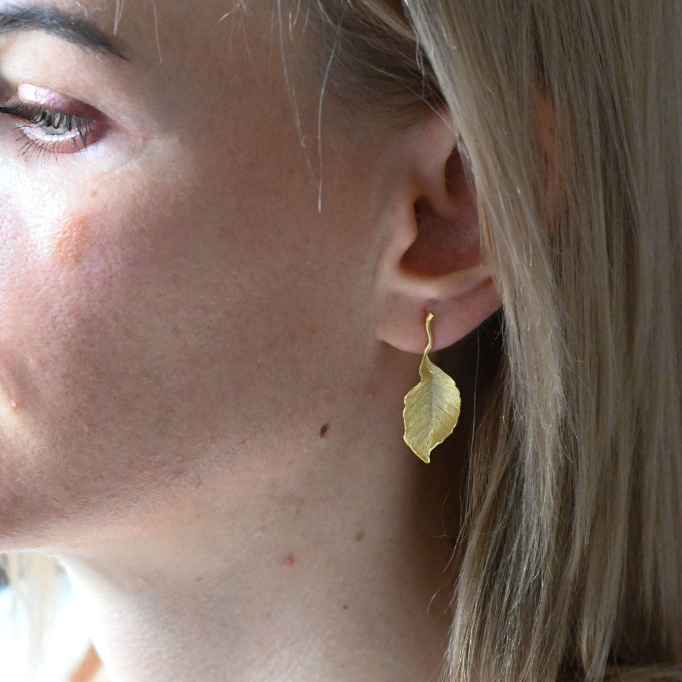 Hanging earrings "Flying Autumn Leaf", 925 silver, 18K gold