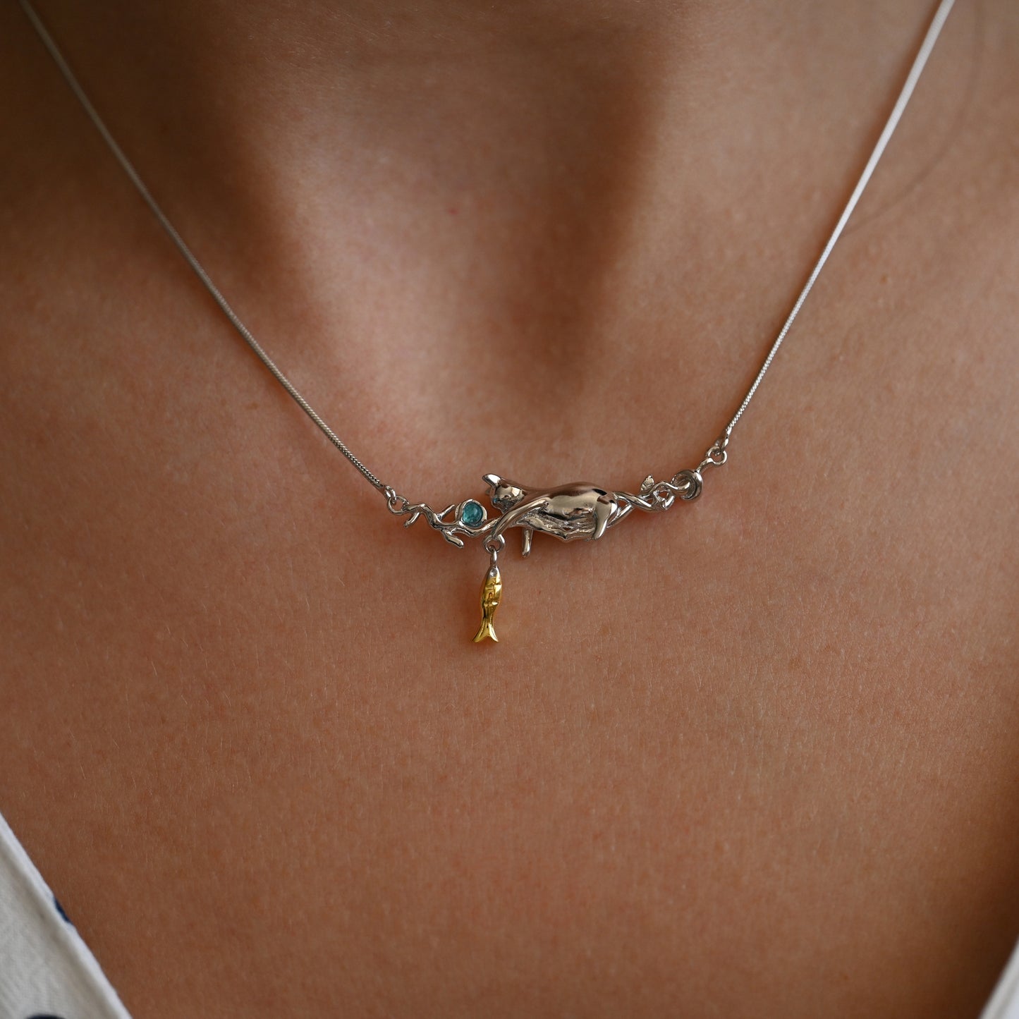 Kette Katze Silber, Halskette 925 Sterling Silber Damen