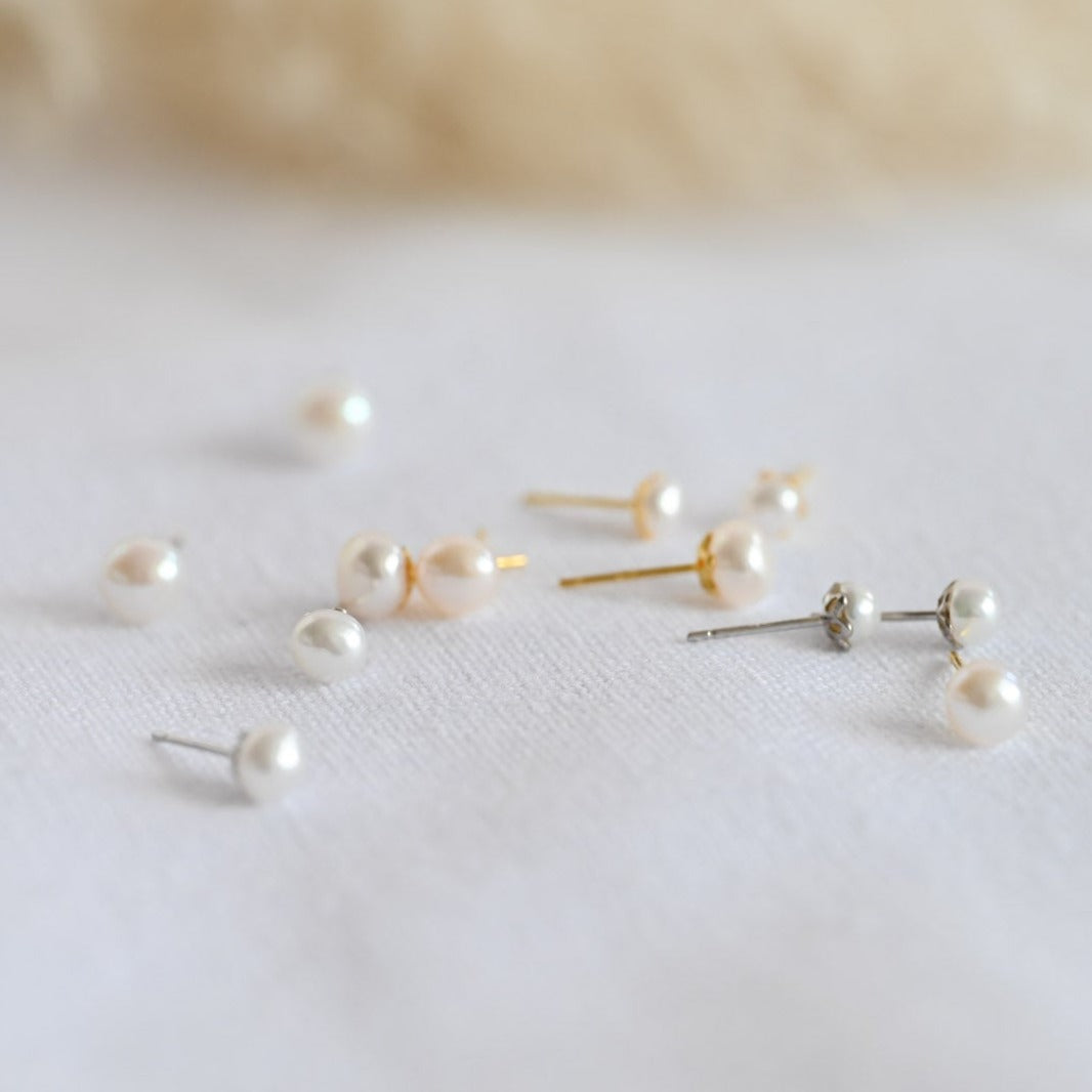 Small classic pearl stud earrings, 4mm, 5mm, 6mm