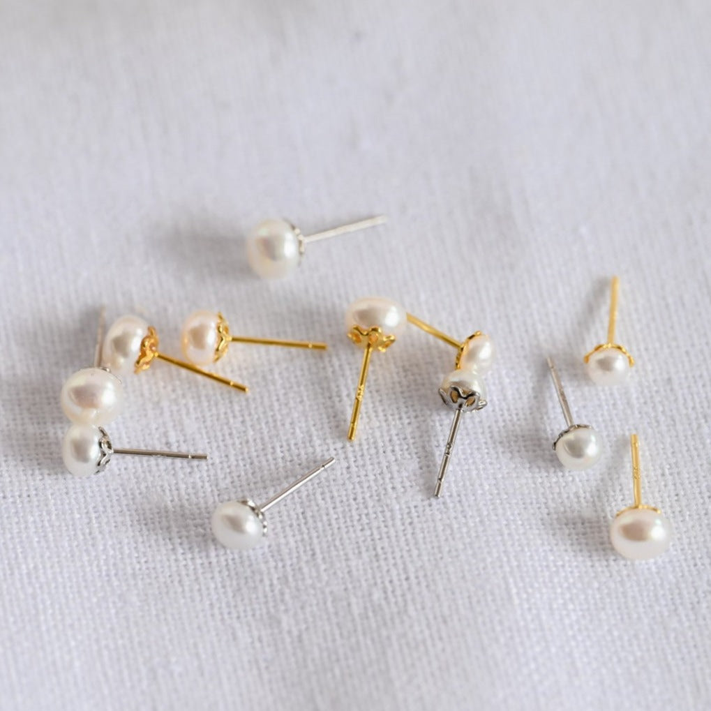 Small classic pearl stud earrings, 4mm, 5mm, 6mm