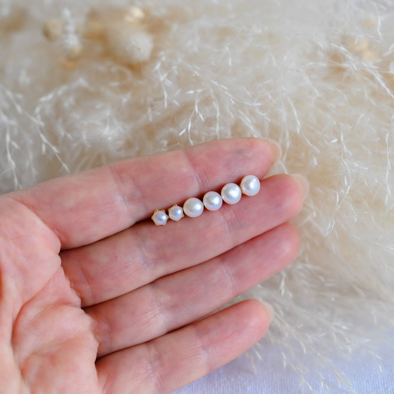 Small classic pearl stud earrings, 4mm, 5mm, 6mm