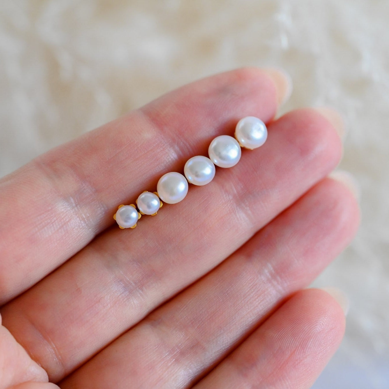 Small classic pearl stud earrings, 4mm, 5mm, 6mm