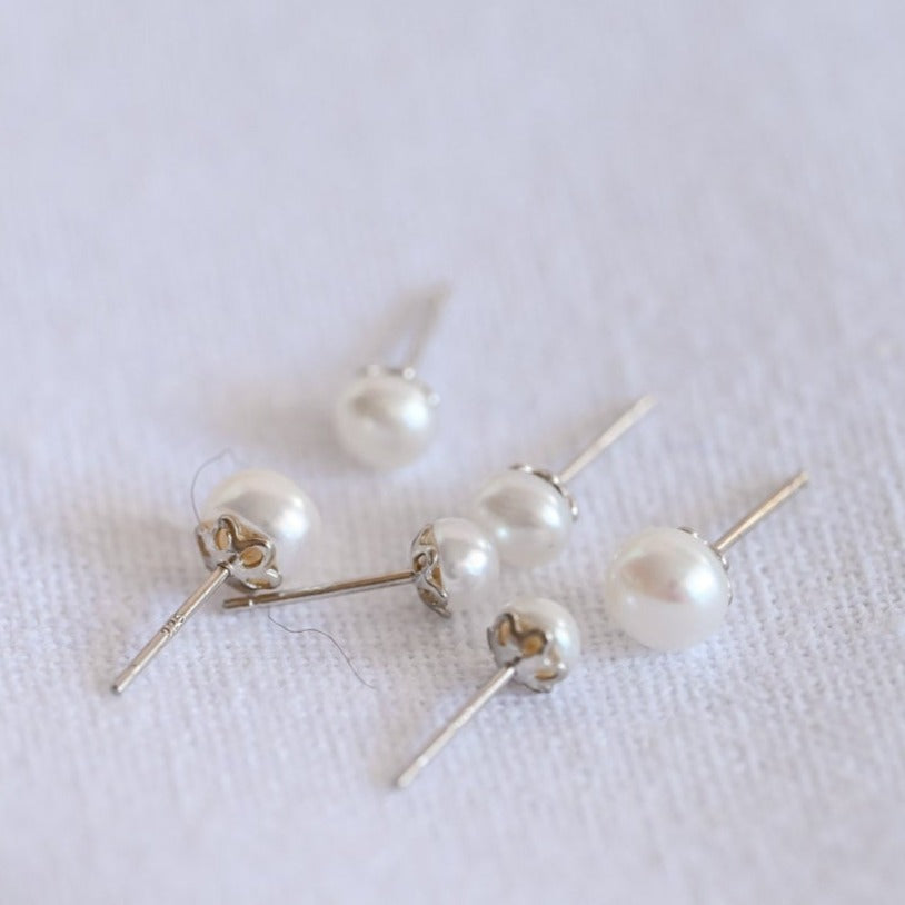 Small classic pearl stud earrings, 4mm, 5mm, 6mm