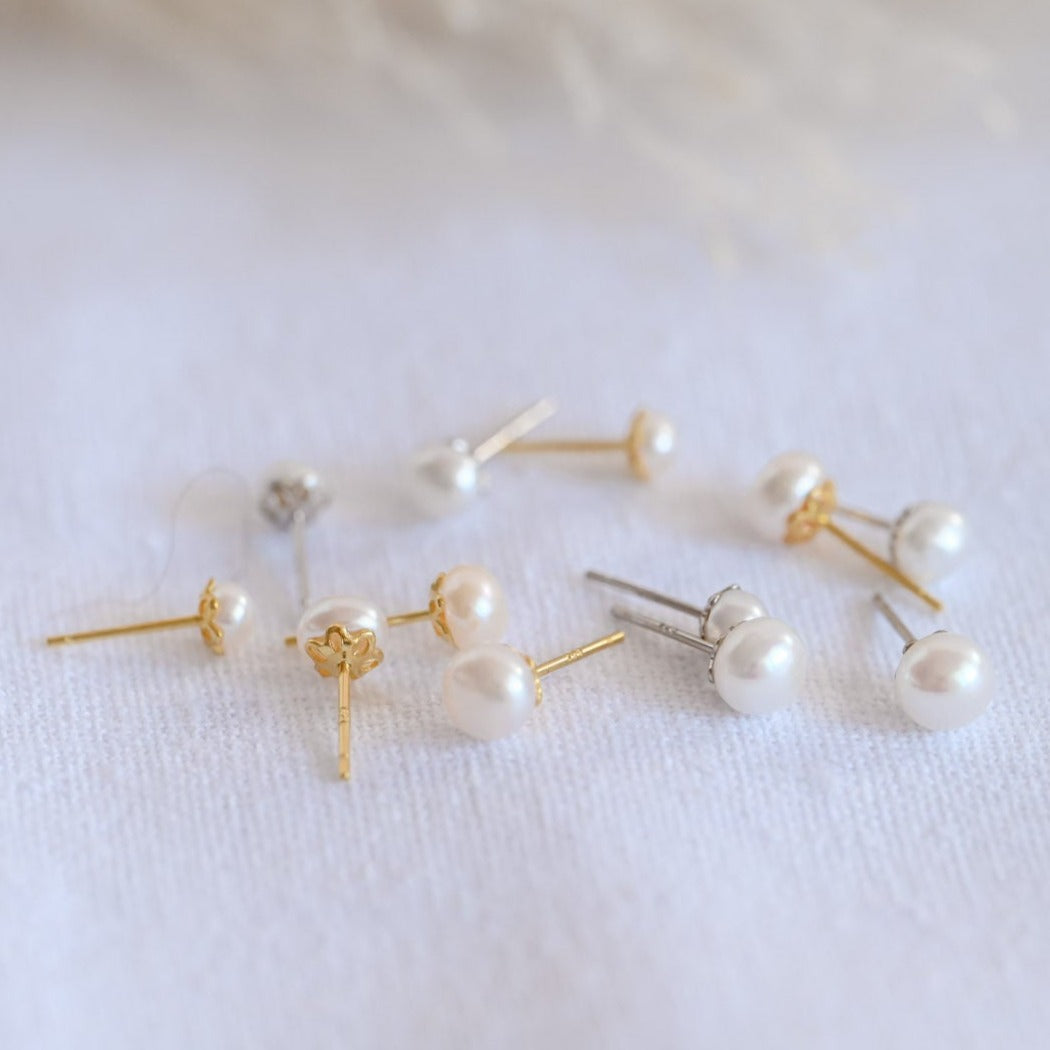 Small classic pearl stud earrings, 4mm, 5mm, 6mm